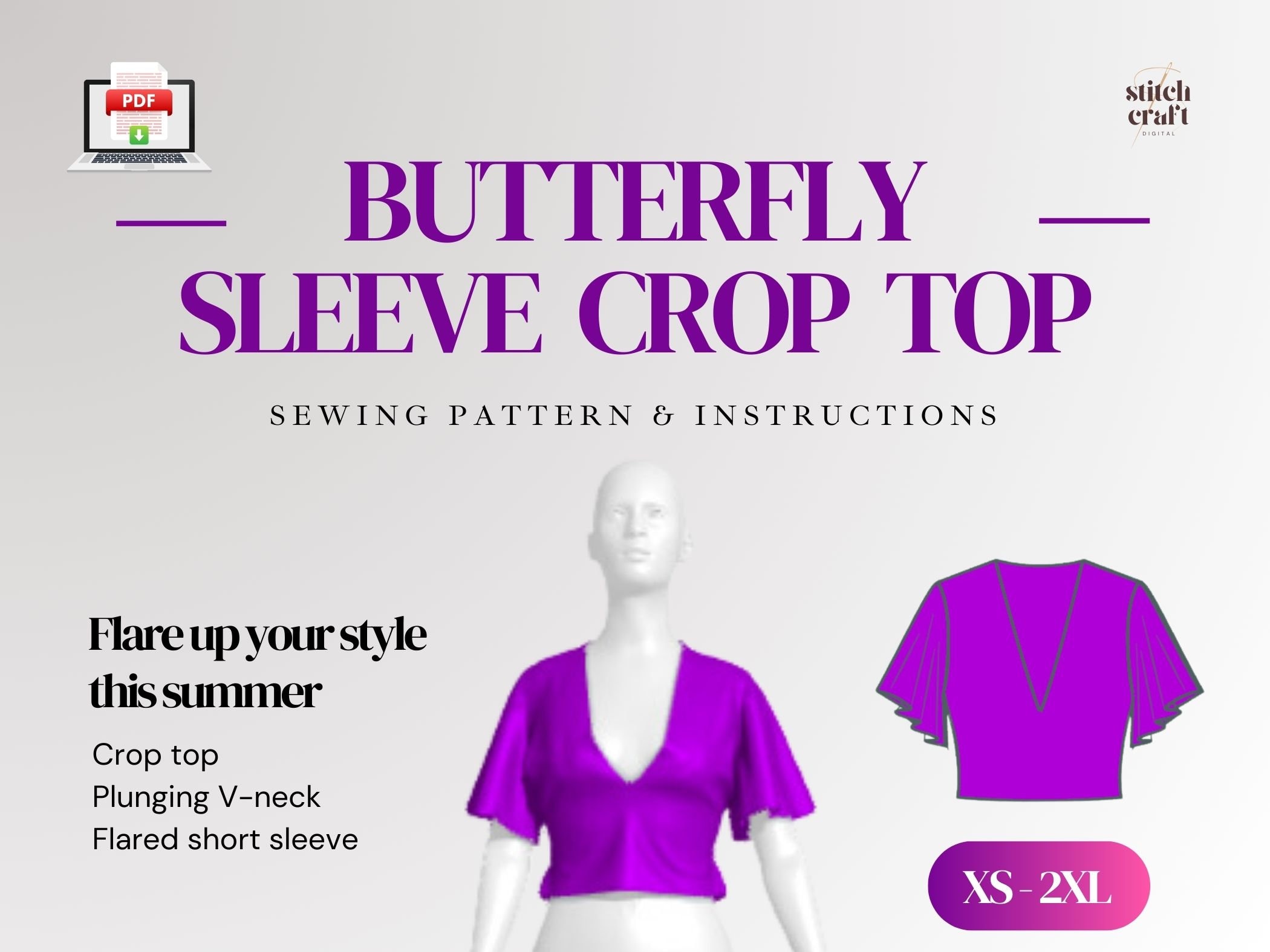 Butterfly Embroidery Mesh Splicing V Neck Slim See Through Crop Top main image 1