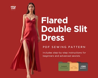 Flared Double Slit Dress Sewing Pattern: V-Neck Maxi (PDF)