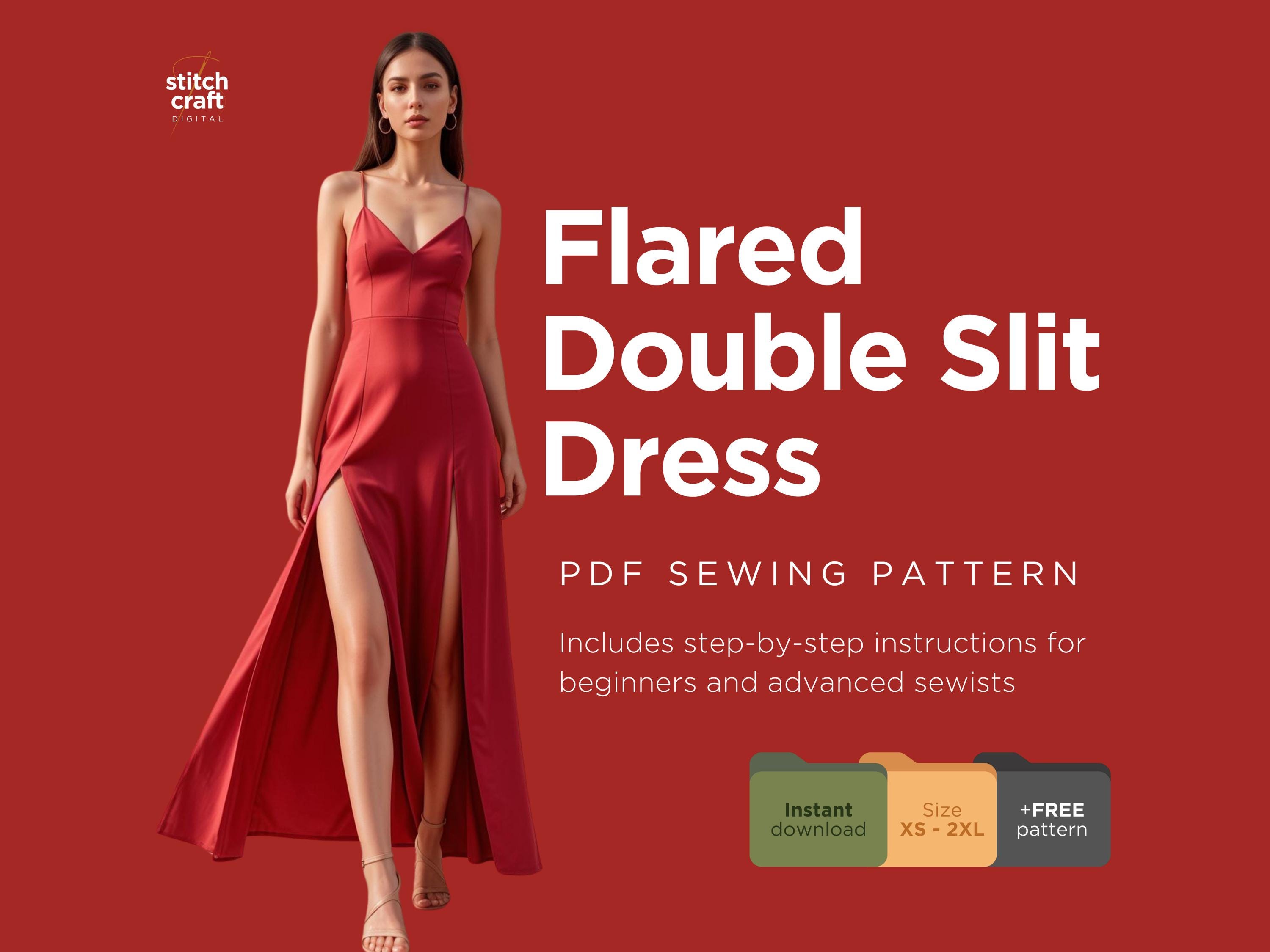 Flared Double Slit Dress Sewing Pattern: V-neck Maxi (PDF) - Etsy