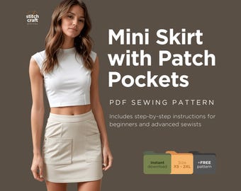 A-Linie Minirock Schnittmuster: Vorne Aufgesetzte Taschen (PDF Pattern)