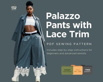 Lace Trim Palazzo Pants Sewing Pattern: Women's Trousers (PDF Pattern)