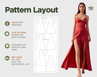 Flared Double Slit Dress Sewing Pattern: V-Neck Maxi (PDF)