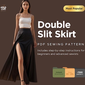 Long Double Slit Skirt Sewing Pattern, Maxi Skirt with Two Slit, Tea Length, Easy Womens Skirt, Flared Panelled Slit Skirt PDF, XS to XXL
