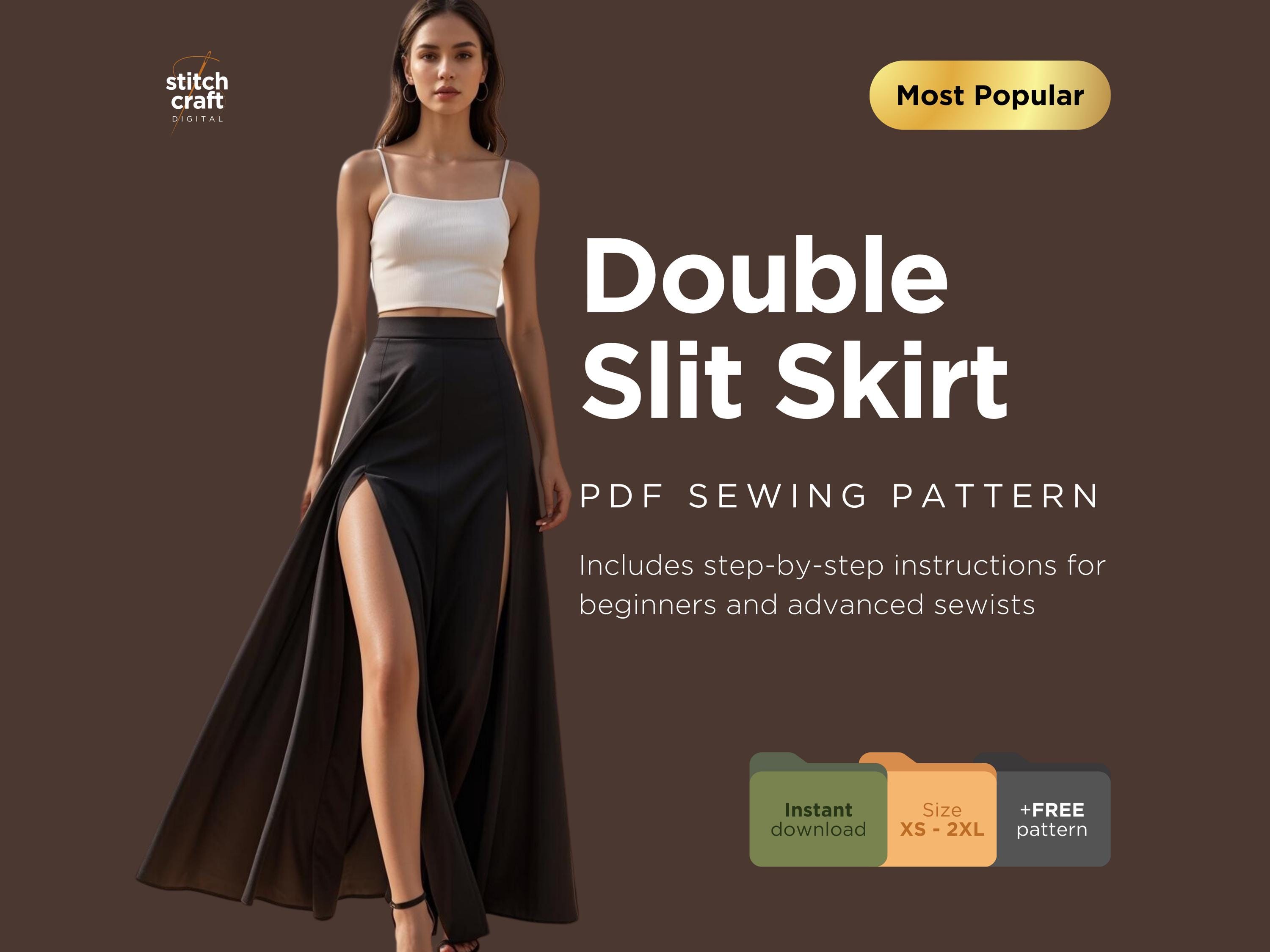 Double Front Slit Skirt - Etsy