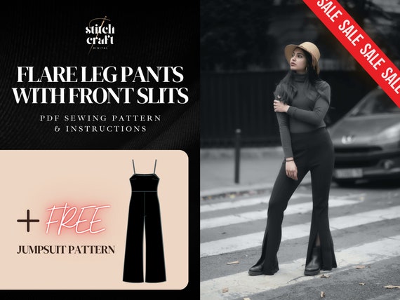 High Waisted Flare Legs With Front Slits Sewing Pattern, Elastic Waist Flare  Leggings, Trousers Wide Leg Slit, Yoga Pants, High Rise Pattern 
