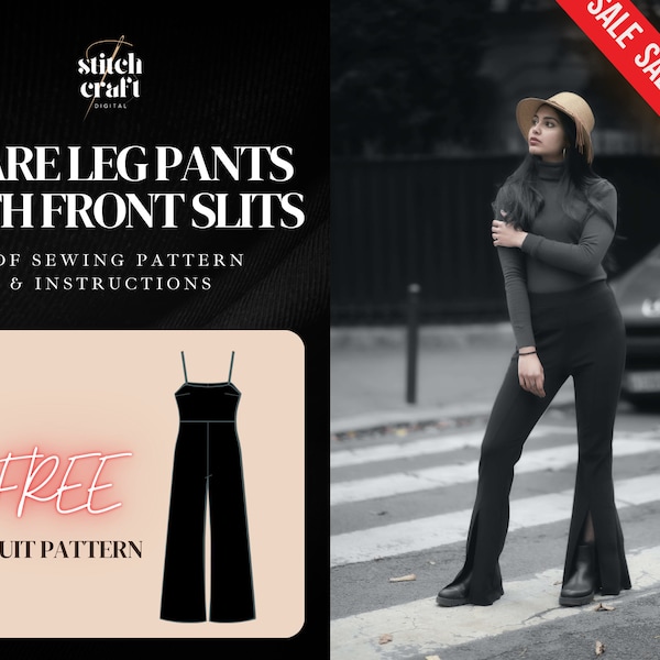 High Waisted Flare Legs with Front Slits Sewing Pattern, Elastic Waist Flare Leggings, Trousers Wide Leg slit, Yoga Pants, High Rise Pattern