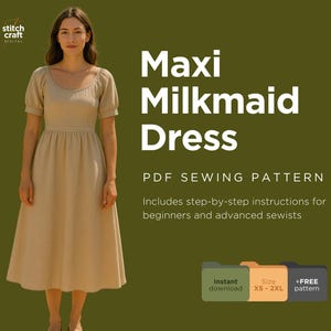 Maxi Milkmaid Dress Sewing Pattern: Short Sleeve Cottagecore (A0 A4 US Letter) (PDF Pattern)