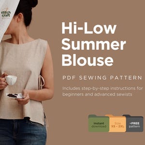 Sleeveless Blouse Sewing Pattern, Hi-Low Blouse Pattern, Womens Blouse Pattern, Sleeveless top, US 2-20, UK6-24, Beginner Friendly Pattern