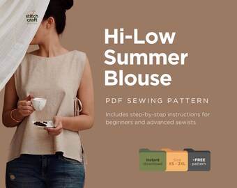 Sleeveless Hi-Low Blouse Sewing Pattern: Beginner Friendly XS-XXL (PDF Pattern)
