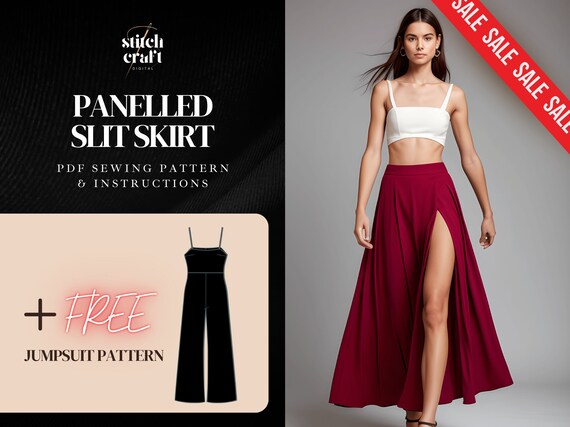 Long Slit Skirt Sewing Pattern Maxi Skirt With Slit Tea Length Easy Womens Skirt Flared Panelled Slit Skirt PDF 10 Sizes XS to XXL Etsy Canada