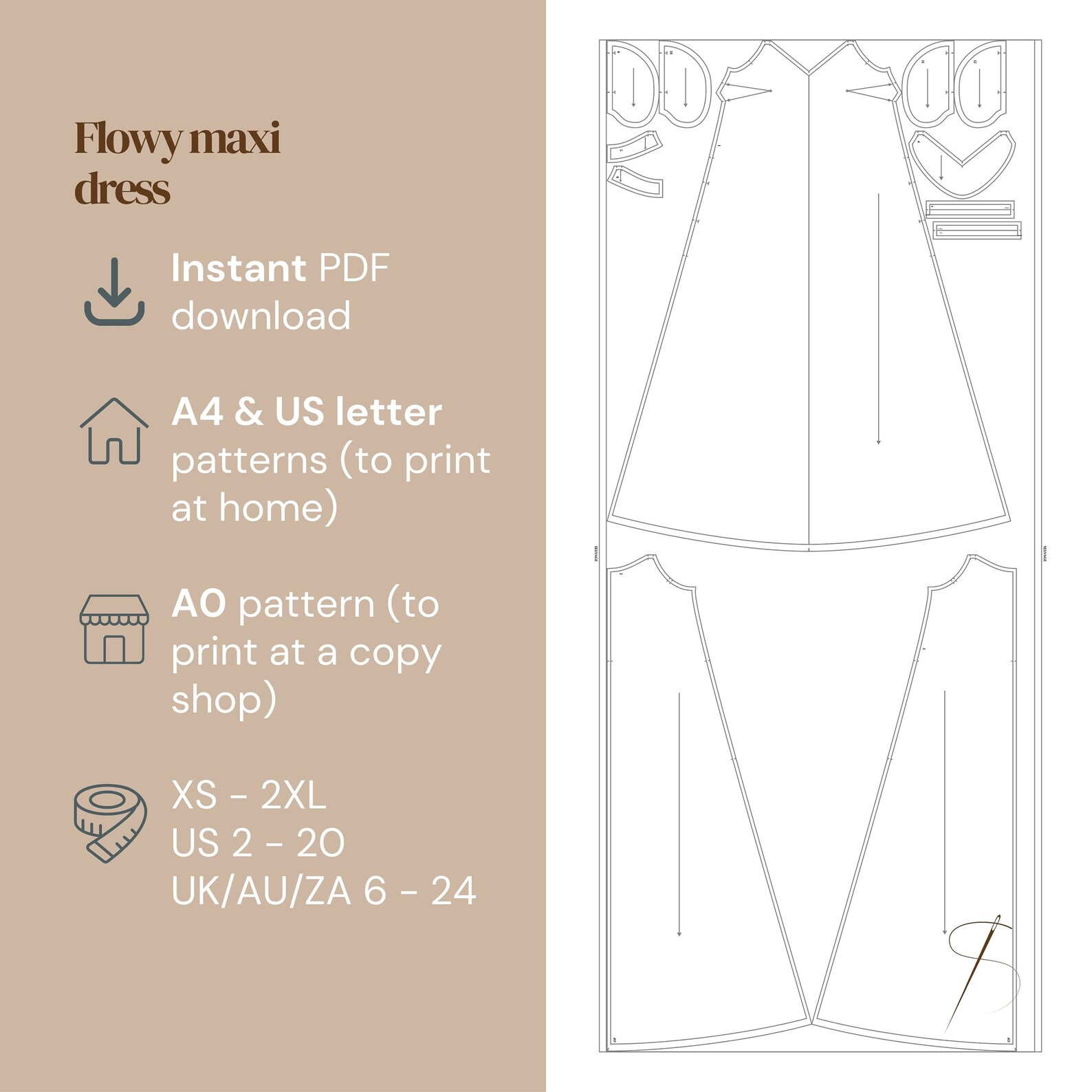 Flowy Maxi Slip Dress PDF Sewing Pattern: Beginner Friendly, XS-2XL - Etsy