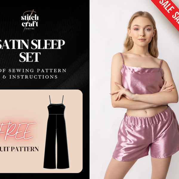 Satin Sleepwear Set Sewing Pattern, Nighty Set Pattern, Women Pajamas, Beginner Friendly Summer Sleepwear Pajama Set, XS-2XL UK 6-24 Us 2-20