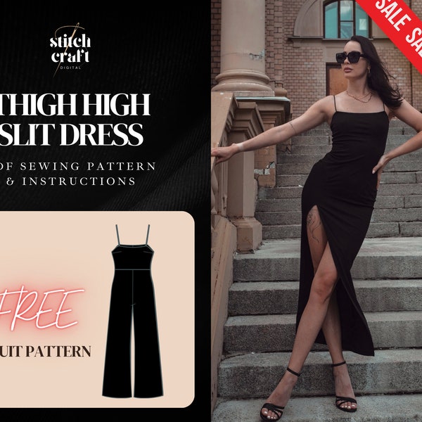 Thigh High Slit Dress Sewing Pattern, Evening Prom Dress Pattern, Side Slit Sleeveless Dress, Tea Length, Easy Womens Dress, 10 Sizes XS-XXL