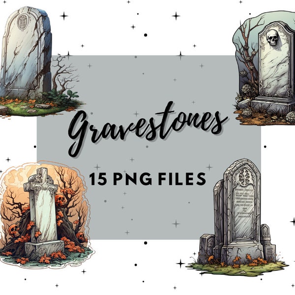 Gravestone Clipart bundle: Digital download, commercial use, tombstone, graveyard, spooky, Halloween, gothic, vines, horror clipart