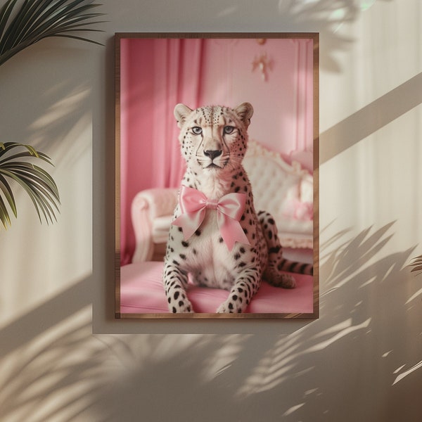 Girly Pink Poster | Coquette Apartment Decor | Aesthetic Home | Wall Art | Wall Print | Cute Graphic Print | Cheetah Bow | Aesthetic Art