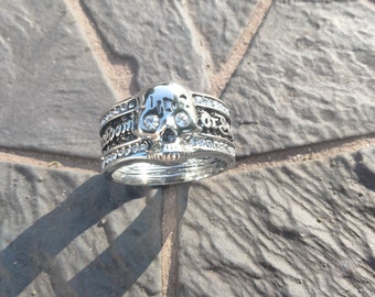 Men's Skull Ring, "Freedom or Death" Biker Statement Piece