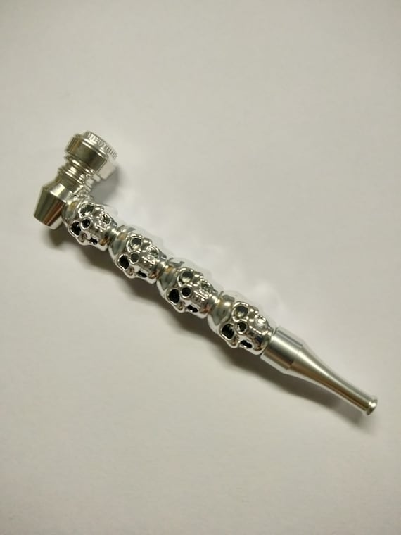 Skull tobacco pipe, silver pipe, recreational use, father&#39;s day gift, bachelor party smoking