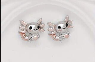Orecchini A Bottone Axolotl Rosa Kawaii - Piccoli Orecchini A Forma Di Animale In Acrilico E Lega, Ipoallergenici, Regalo Carino