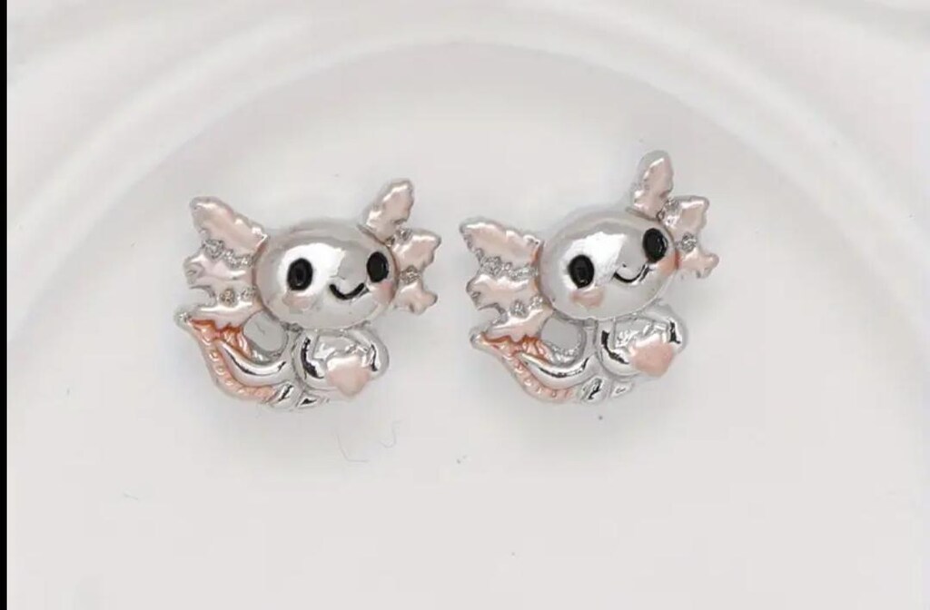 Orecchini A Bottone Axolotl Rosa Kawaii - Piccoli Orecchini A Forma Di Animale In Acrilico E Lega, Ipoallergenici, Regalo Carino