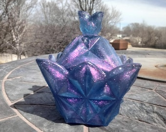 Epoxy resin jar with lid, geometric shapes, artistic unique classy gift
