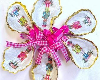 Preppy Nutcracker Oyster Shell Christmas Ornaments Set of 3