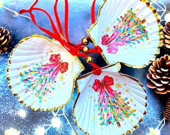 Scallop Shell Ornament Set of 3 Christmas Ornaments, Cape Cod Shells