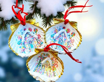 Sugar House Shell Christmas Ornaments Set of 3.