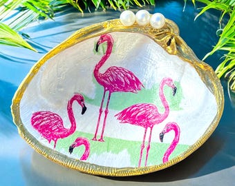 Pink Flamingo Clam Shell Ring Dish