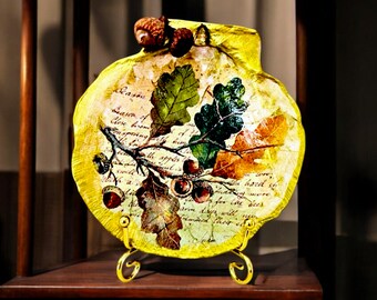 Autumn Leaf Scallop Shell Ring Dish, Fall Home Decor