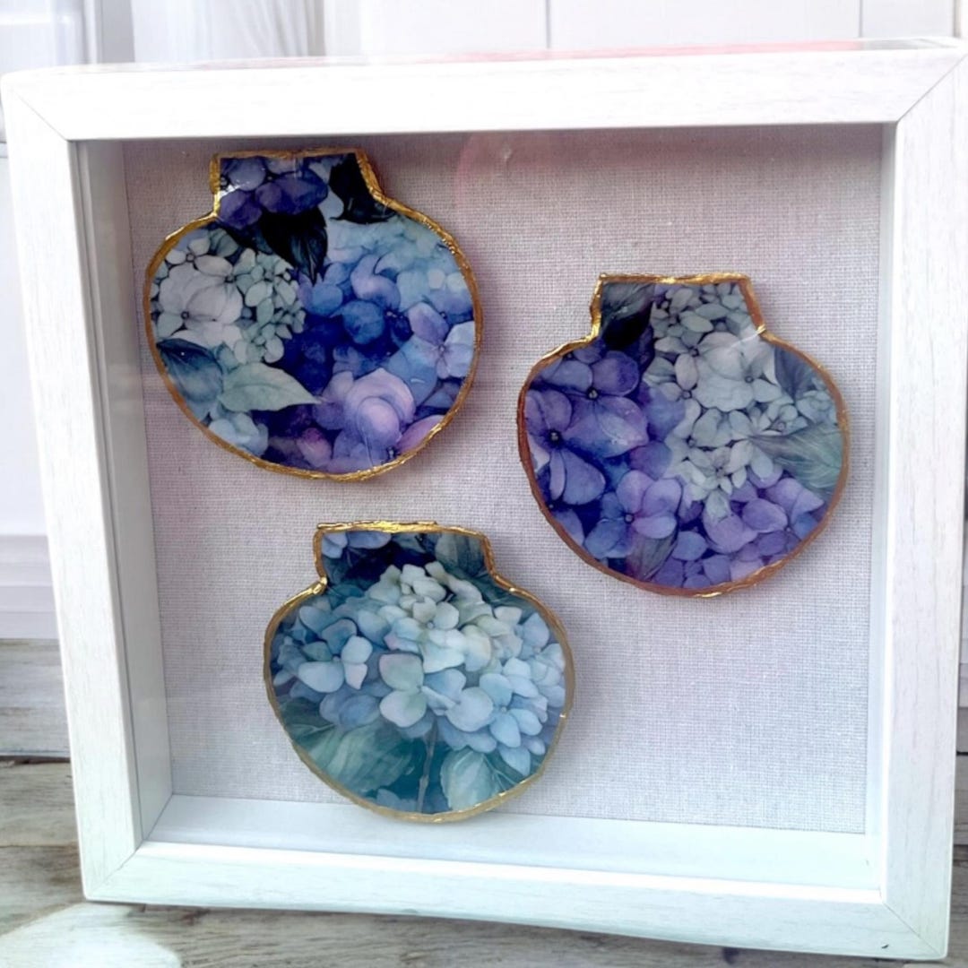 Blue Hydrangea Scallop Shell Shadow Box, 9x9 Framed Art - Etsy