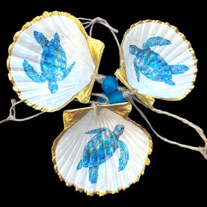 3 Blue Sea Turtle Shell Ornaments