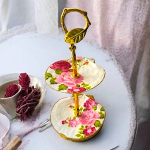 2 Tiered Shell Jewelry/Trinket Dish- Rose Pattern, Unique Gift for Mom or Grandma, Ships Free.