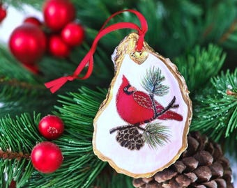 Red Cardinal Decoupage Oyster Shell