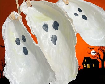 Glow in the Dark Oyster Shell Ghost Ornaments Set of 3