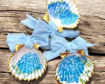 Hydrangea Shell Christmas Ornaments: Wedding or Bridal Shower Favors.