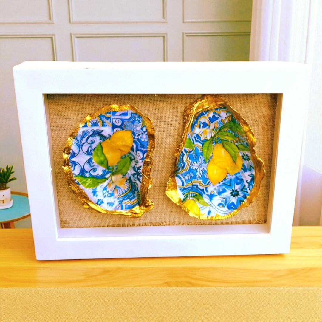 Lemon Print Oyster Shell Shadow Box: Coastal Wall Art - Etsy