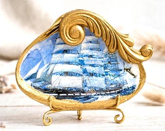 Clipper Ship Clam Shell Ring Dish