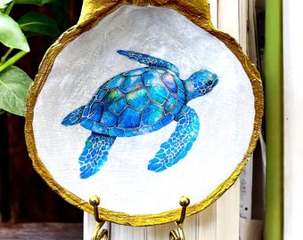 Sea Turtle Scallop Shell Decor, Coastal Home Decor