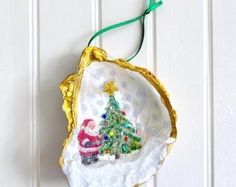 Handmade Oyster Shell Santa Christmas Ornament
