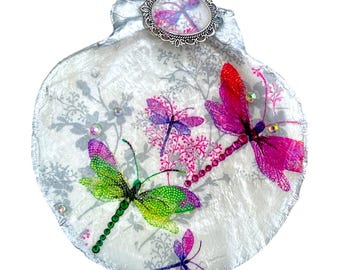Purple Dragonfly Decoupage Scallop Shell Ring Dish