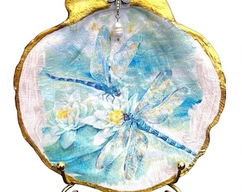 Dragonfly Scallop Shell Ring Dish – Water Lily Design
