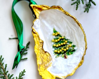 Oyster Shell Ornament  Heirloom Coastal Christmas Decor