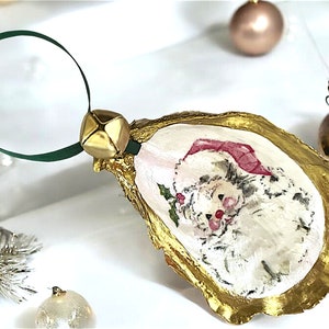 Santa Oyster Shell Christmas Ornament, Stocking Stuffer, Coastal Christmas Ornament.