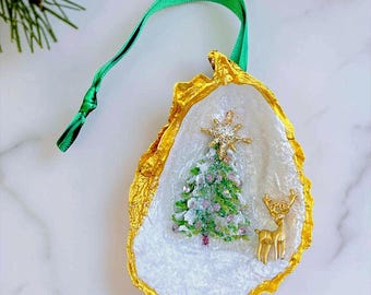 Oyster Shell Christmas Ornament, 3D Christmas Tree Coastal Decor