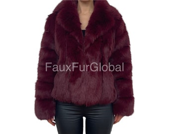 Faux Fur Jacket Bordeaux Burgundy Maroon vegan Luxurious Coat Womens Mens Unisex Etsy