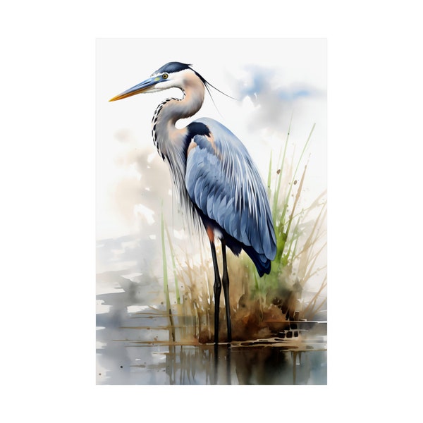 Watercolor Blue Heron Matte Print