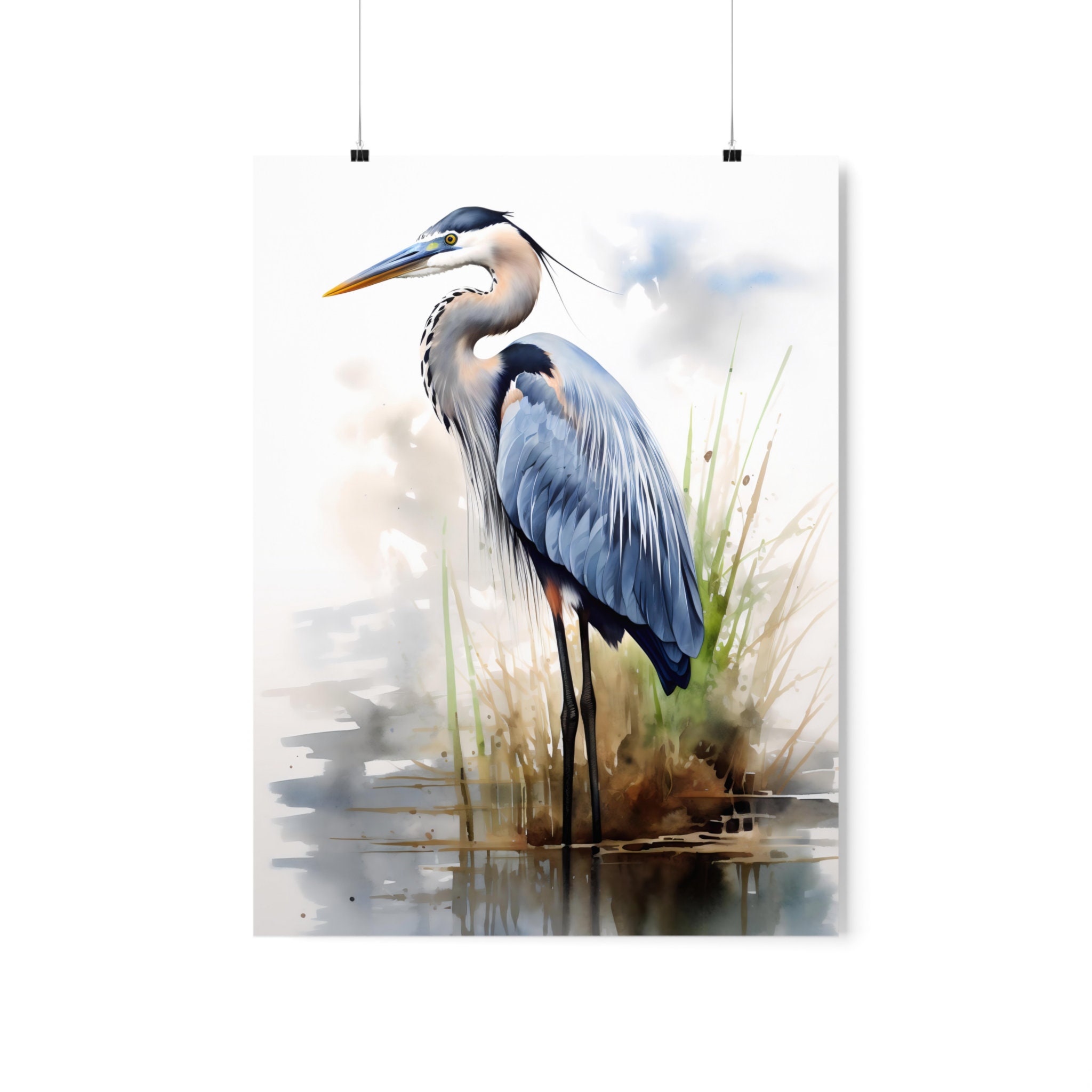 Watercolor Blue Heron Matte Print - Etsy