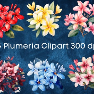 Plumeria Frangipani Watercolor Clipart Bundle, Watercolor Plumeria Flower Clipart, Spring Floral Clipart PNG, Summer Flowers Clipart Set