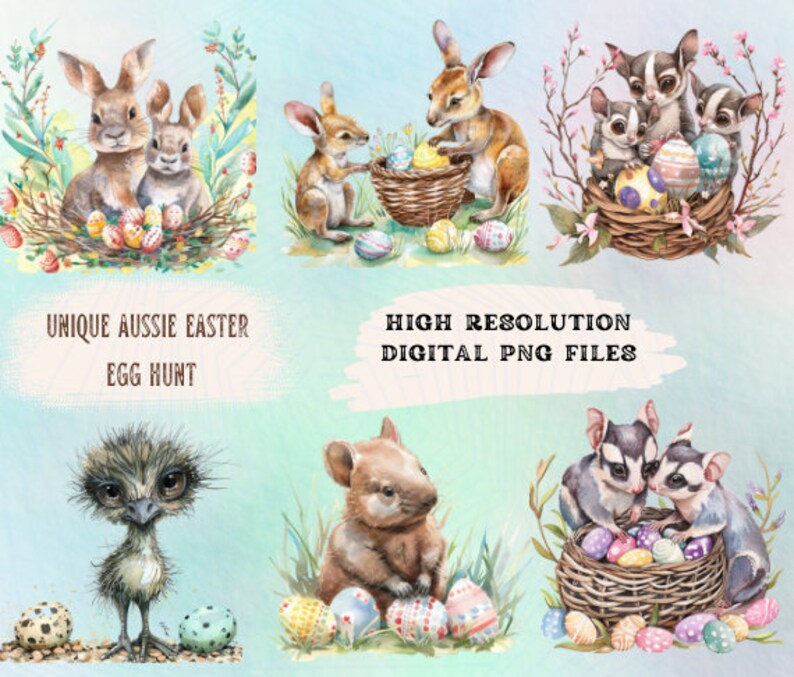 Cute AUSTRALIAN Animals EASTER Egg Hunt Watercolour Clipart, Instant ...