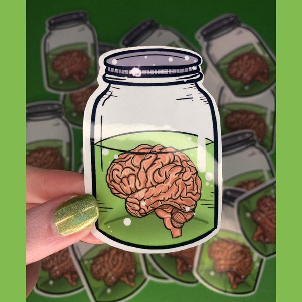 Brain In A Jar Anatomical Clear Vinyl Die Cut Sticker Creepy Biology Sticker